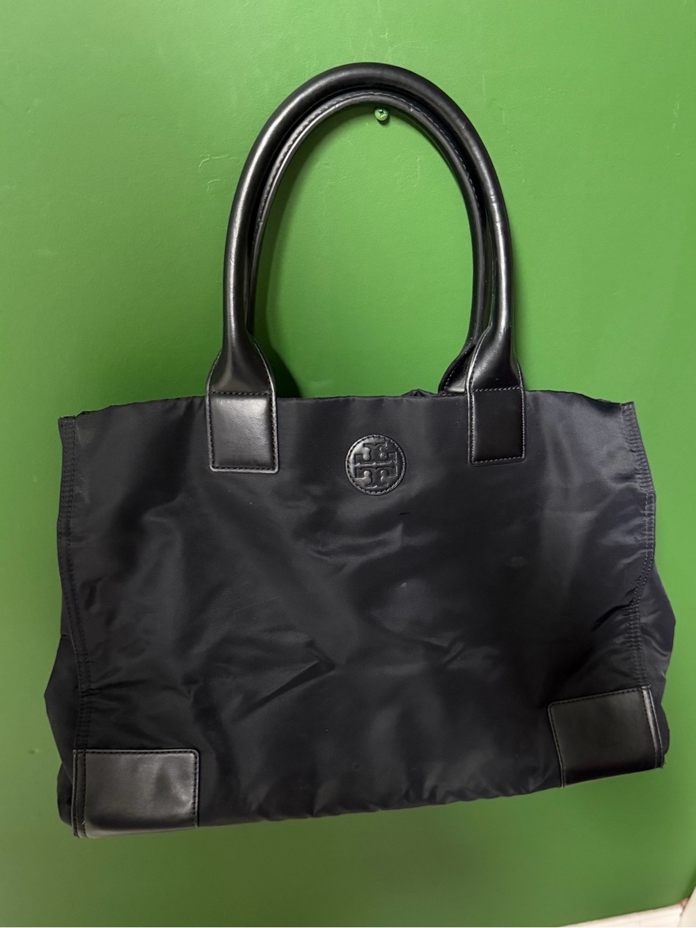 Tory Burch Black Nylon Tote with Leather Handles
